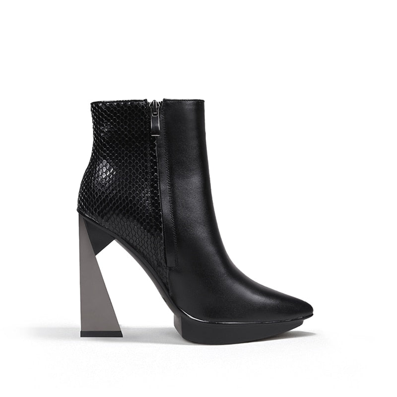 Women Boots Genuine Leather Pointed Toe 11cm High Heels Brand Designer Women Shoes - KAISERINC