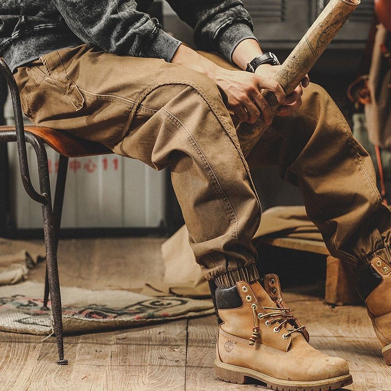 American Heavyweight Retro Work Pants Men's Autumn Loose Large Casual Pants Men's Spring and Autumn Wide Leg Strap Halen Pants - KAISERINC