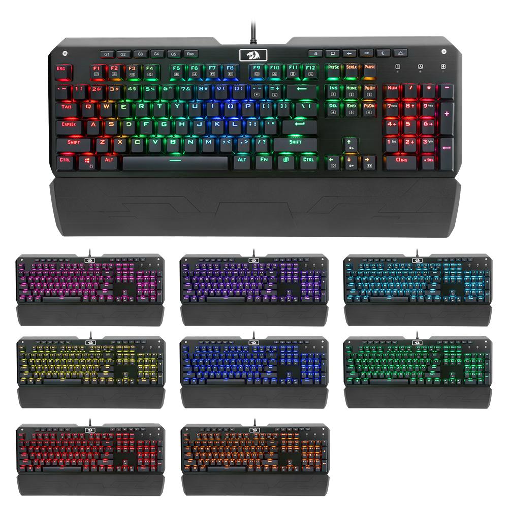 Redragon USB mechanical gaming keyboard ergonomic RGB LED backlit keys Full key anti-ghosting 104 wired Computer gamer K555RGB - KAISERINC