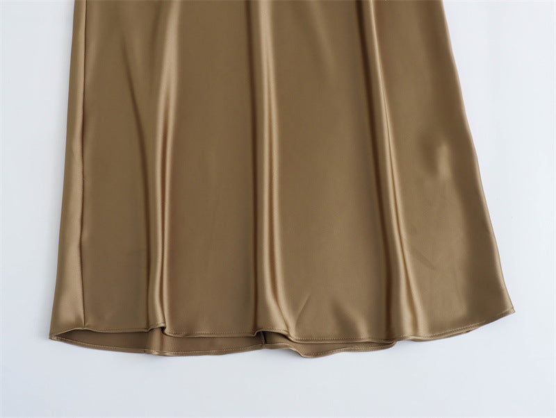 Satin Party Evening Women Midi Dress Elegant Keyhole Back A-Line Robe Sleeveless Female Long Dresses - KAISERINC
