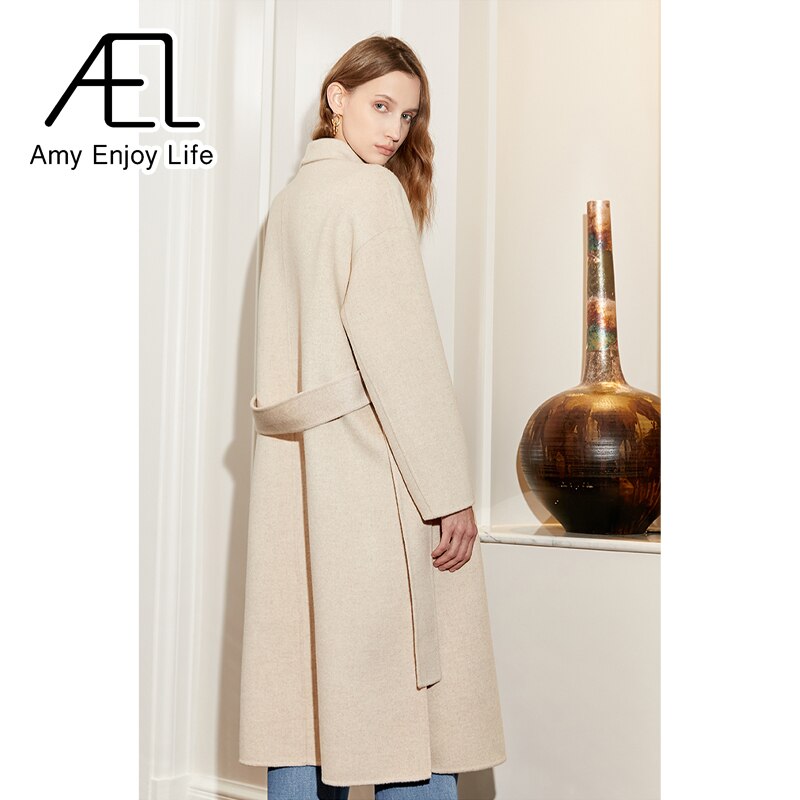 Wool Slim Fit Coat Autumn and Winter New Medium Long Lace up Vintage Slouchy Woolen Coat - KAISERINC