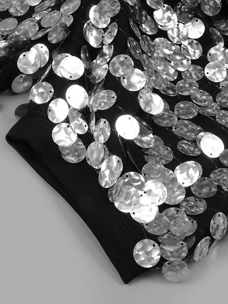 Sliver Sequins Mini Dress Women Short Sleeve V Neck Evening Celebrity Party Dress Summer  New Trendy - KAISERINC