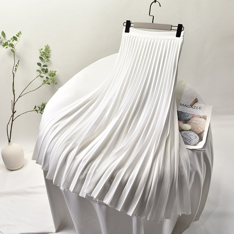Women A-Line Spring Pleated Skirt Elegant High Waist Long Skirt - KAISERINC