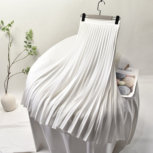 Women A-Line Spring Pleated Skirt Elegant High Waist Long Skirt - KAISERINC