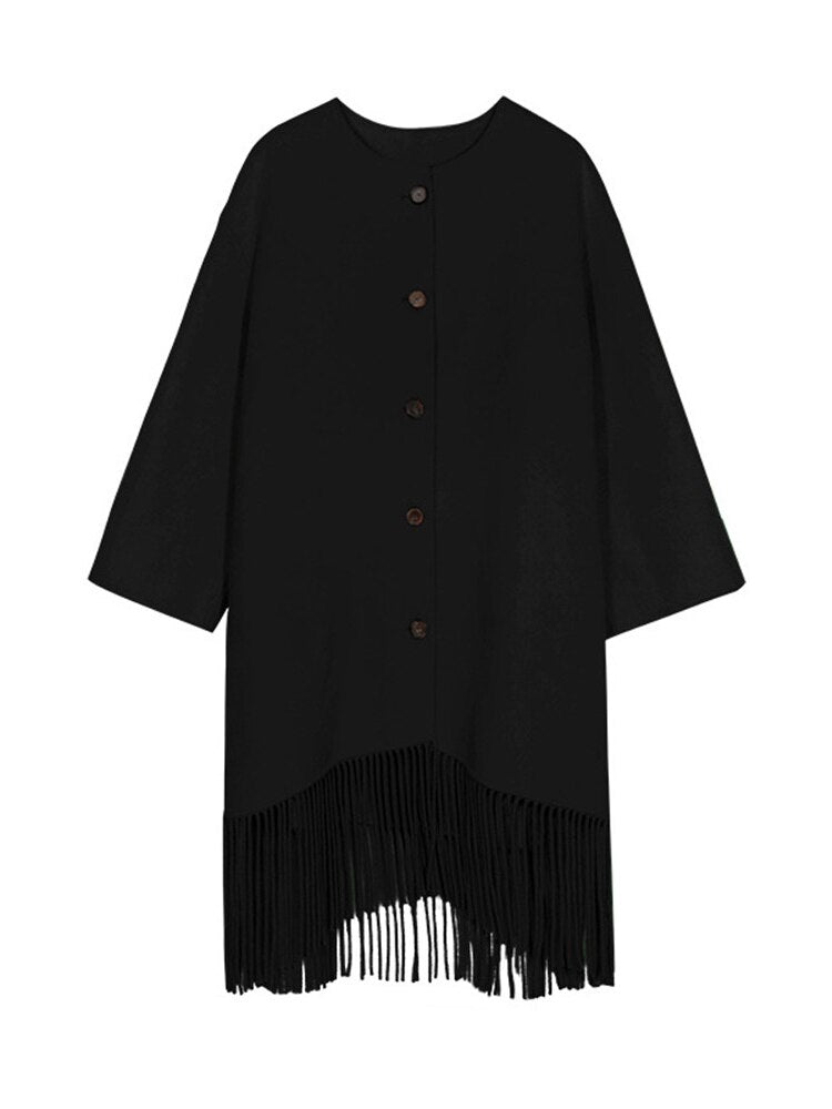 Autumn And Winter New Full Wool Long Tassel Knitted Overcoat Design Feeling Double-Sided Wool Cloth - KAISERINC