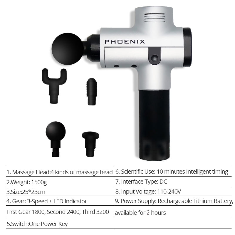 Phoenix Muscle Stimulator Massage Gun Vibrating Deep Therapy Relaxation Fascia Fitness Exercise Pain Relief Electric Massager
