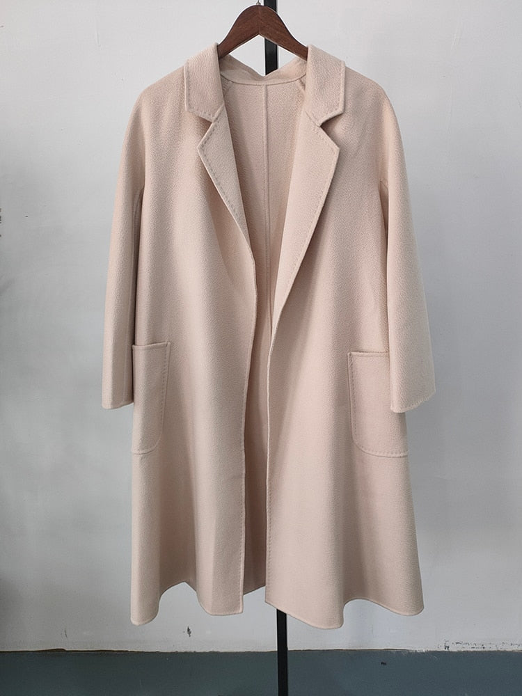 Popular High End Water Ripple Double-Sided Wool Coat Women Long Bathrobe Style Autumn Winter Coat For Female - KAISERINC