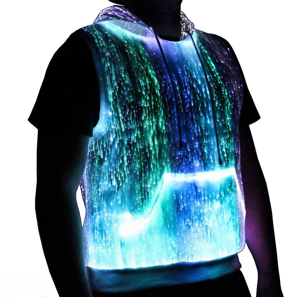 LED Tank Top luminous Men's hoodie RGB light up t shirt with hood casual men's hoodie - KAISERINC