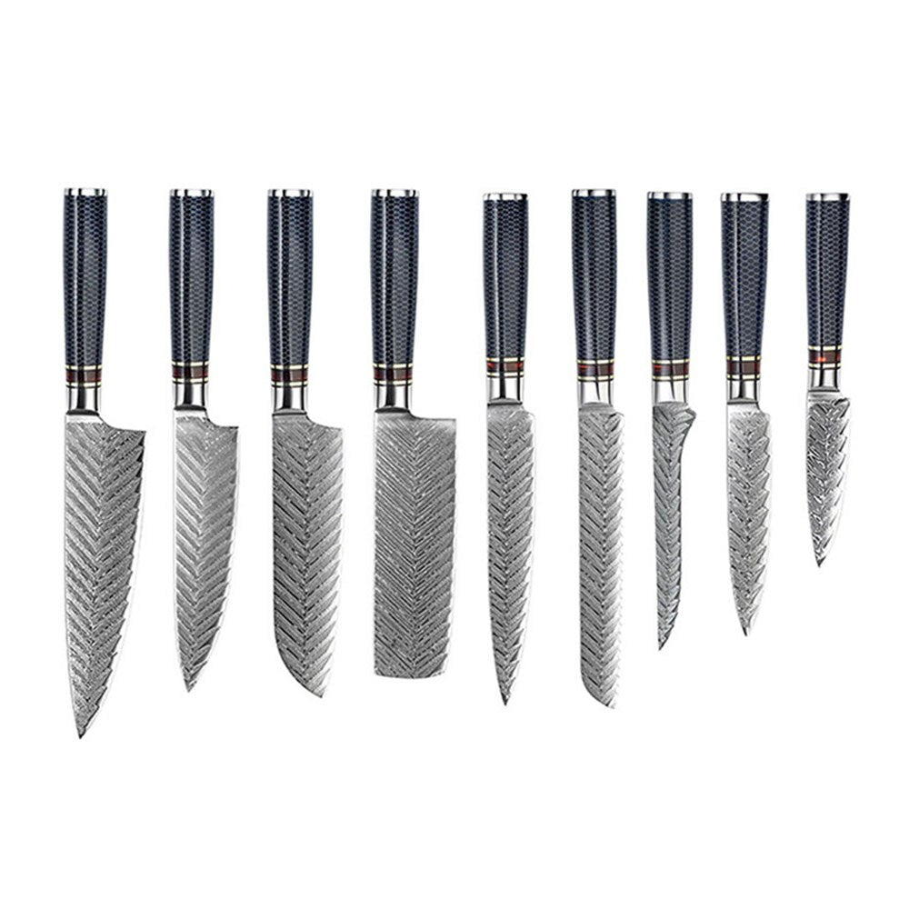 XSG 9Pcs Set Damascus Kitchen Knives Sharp Japanese VG10 Blade 67 Layers Stainless Steel Professional Chef Cooking Knife Set - KAISERINC