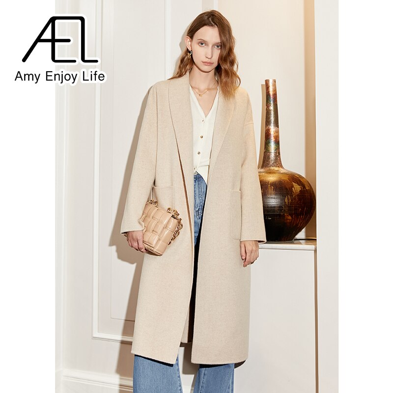 Wool Slim Fit Coat Autumn and Winter New Medium Long Lace up Vintage Slouchy Woolen Coat - KAISERINC