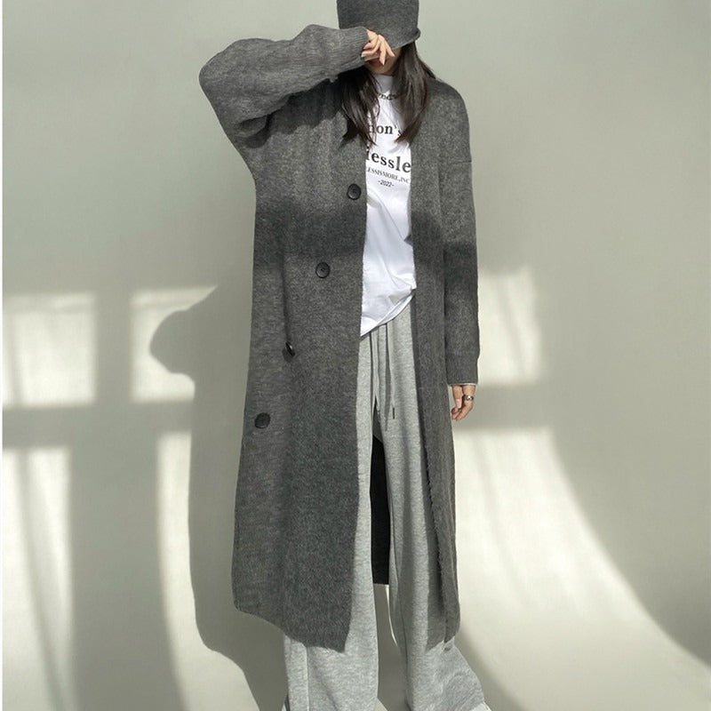Solid Minimalist Sweaters For Women V Neck Long Sleeve Patchwork Button Casual Loose Knitting Sweater Female - KAISERINC