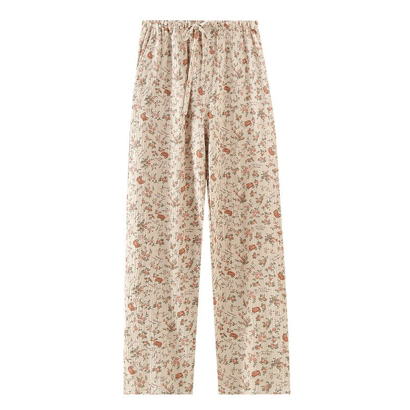 Women's Pajama Pants Summer Thin Trousers Casual Loose Home Sleep Bottoms Cotton Gauze Lounge Wear Elastic Waist Sleepwear - KAISERINC