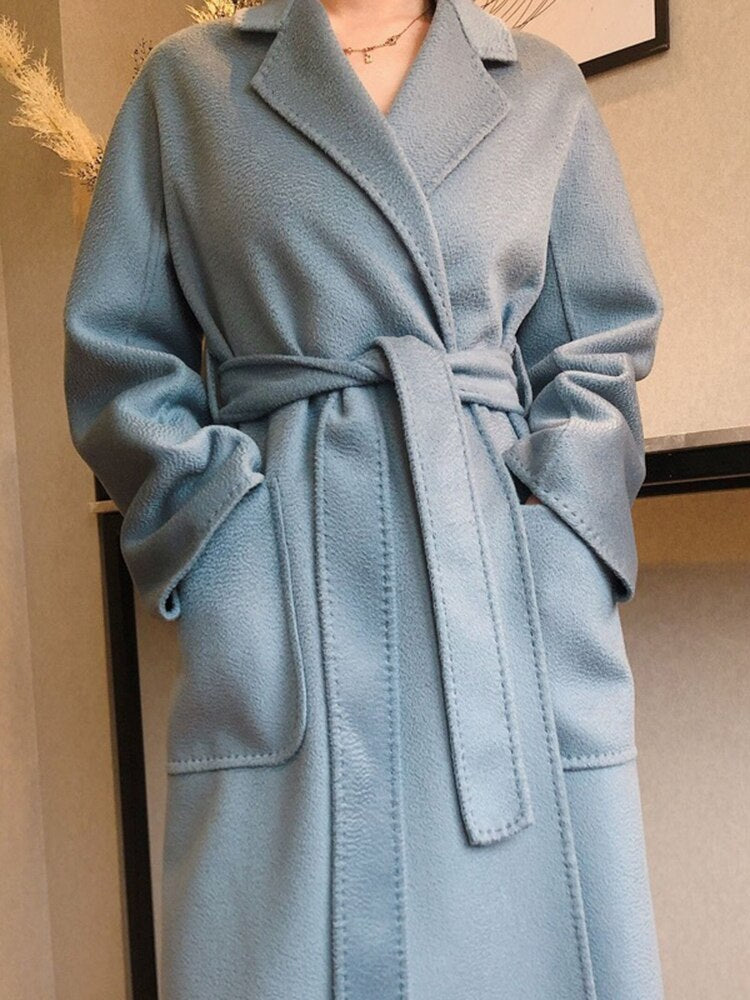 Popular High End Water Ripple Double-Sided Wool Coat Women Long Bathrobe Style Autumn Winter Coat For Female - KAISERINC