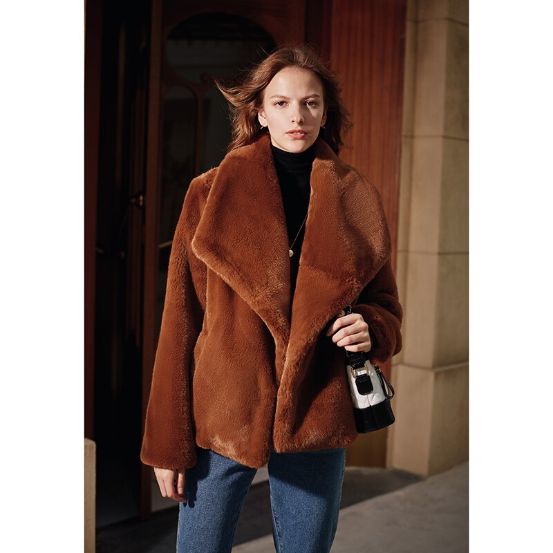 Caramel Fashionable Large Lapel Fur Coat Women's Autumn And Winter Thickened Short Coat - KAISERINC