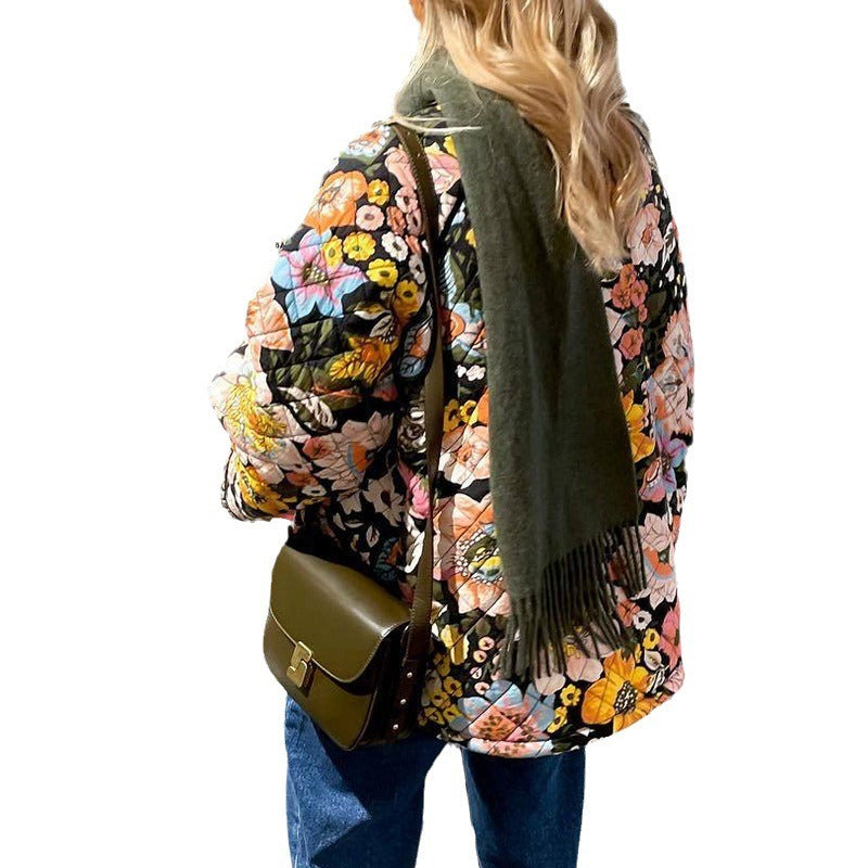 New autumn and winter printed imitation cashmere cotton jacket, comfortable and casual, flared sleeves, loose fitting women's co - KAISERINC