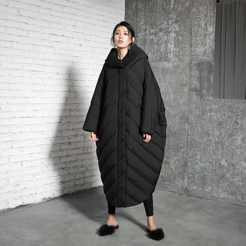 Winter Cocoon Coat Bat Sleeved Fashion Style Loose And Causal Trend Womens Super Long Super Plus Size Down Jacket