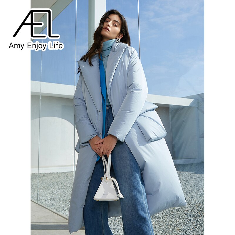 Autumn And Winter Solid Color Thickened Long Lapel Street Shot Down Jacket Women - KAISERINC