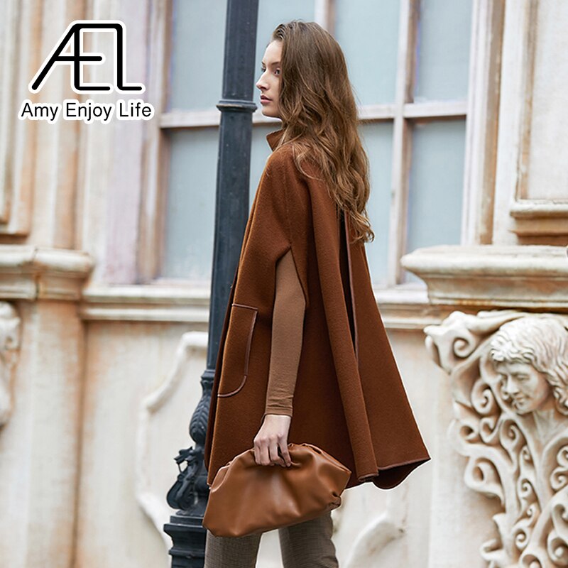 AEL Winter Wool Coat Women's Poncho Jacket Warm Cape Overcoat Long Cloak Outwear Casual Shawl Female - KAISERINC