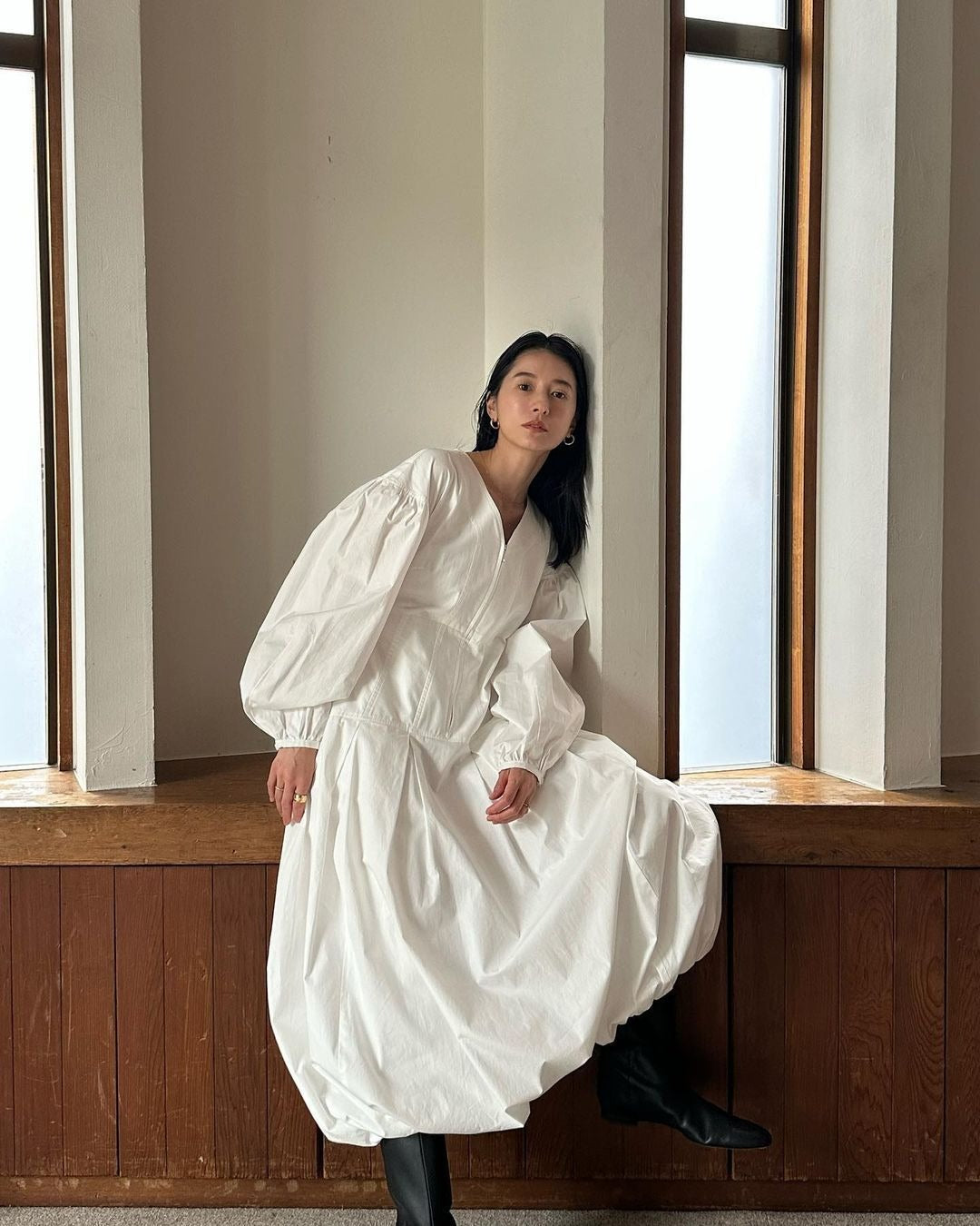 V  Neck Lantern Long Sleeve Dresses Women - KAISERINC