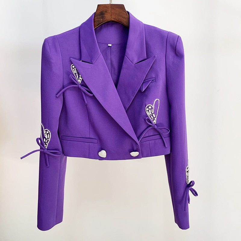 High-End Rhinestone Heart Button Bow Loose Suit Jacket Sweet Suit - KAISERINC