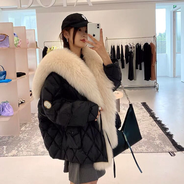 Down Cotton Fur Coat Large Fur Collar Detachable Thickened Women's Winter Jacket - KAISERINC