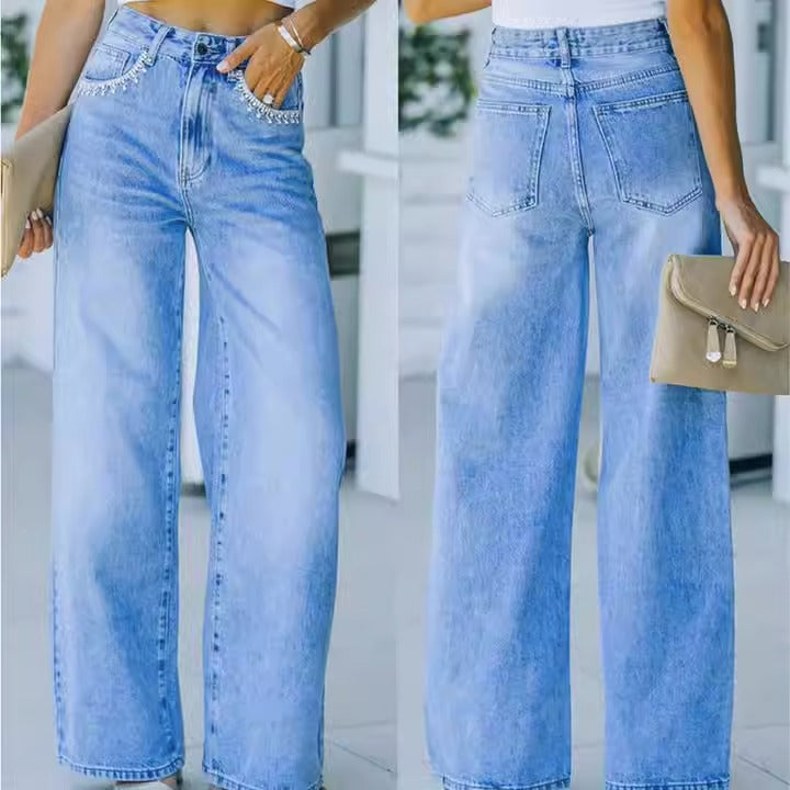 Petal Pocket Style Casual WISH Loose Washed Denim Pants Women - KAISERINC