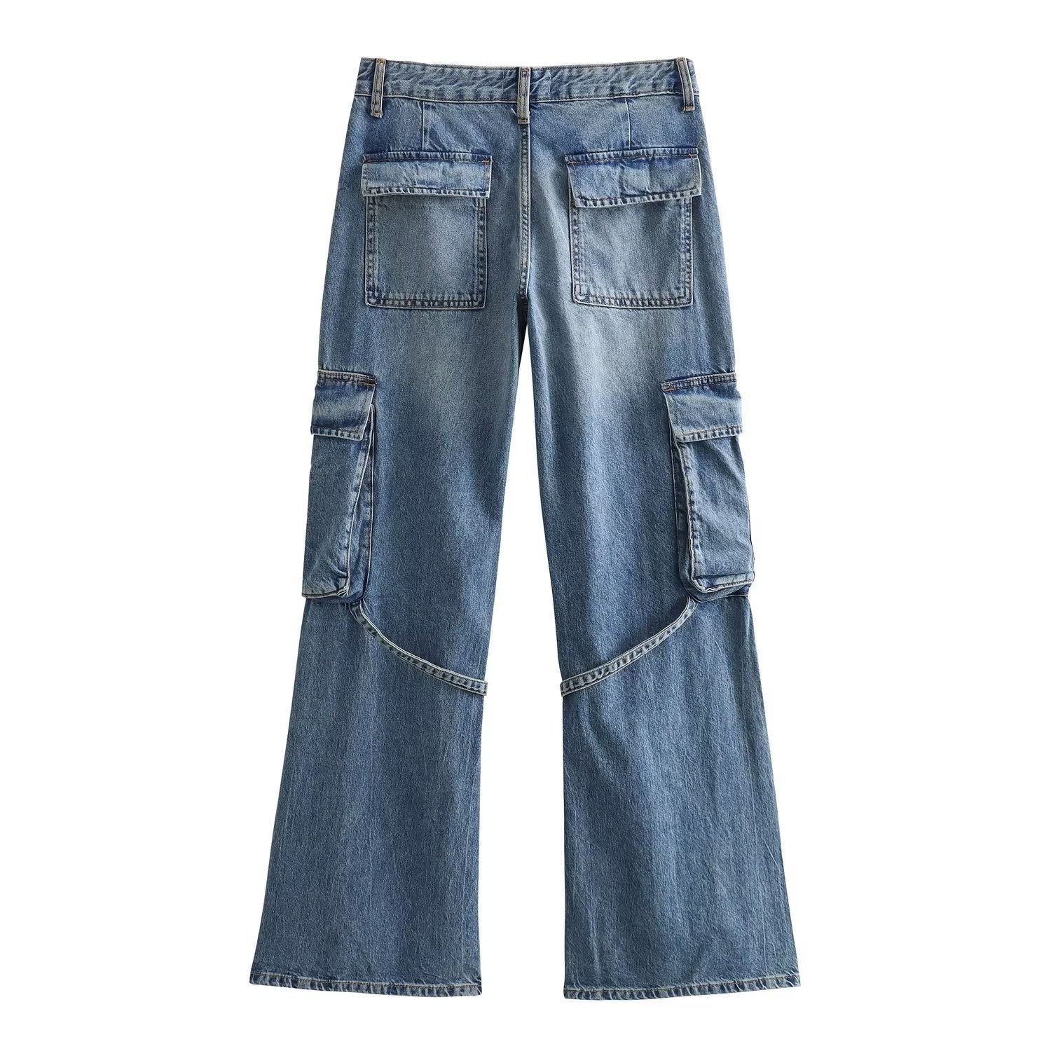 Autumn Fashion Casual High Waist Trousers Female Y2K Solid Denim Wide Leg Pants Women Long Jeans Cargo Pants - KAISERINC