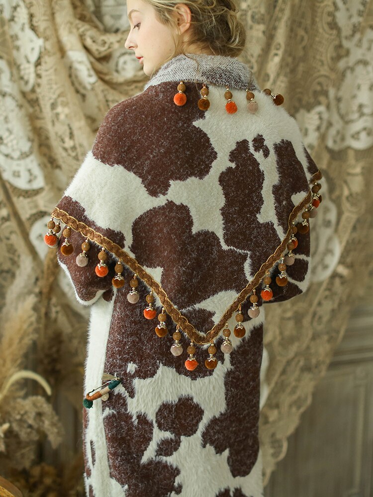 Vintage Cow Shawl Models Warm Woolen Straight Fall And Winter Dresses - KAISERINC