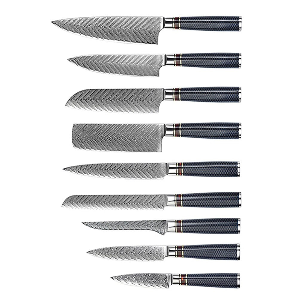 XSG 9Pcs Set Damascus Kitchen Knives Sharp Japanese VG10 Blade 67 Layers Stainless Steel Professional Chef Cooking Knife Set - KAISERINC