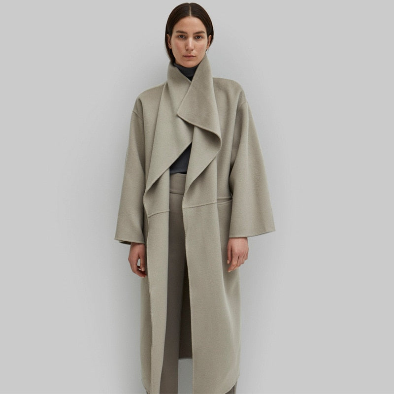 Tote Wool Long Coat ANNECY Series Wool Greatcoat Silhouette Side Slit Lapel Long Coat For Women Arrival Spring - KAISERINC