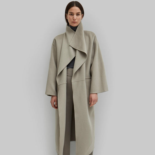 Tote Wool Long Coat ANNECY Series Wool Greatcoat Silhouette Side Slit Lapel Long Coat For Women Arrival Spring - KAISERINC