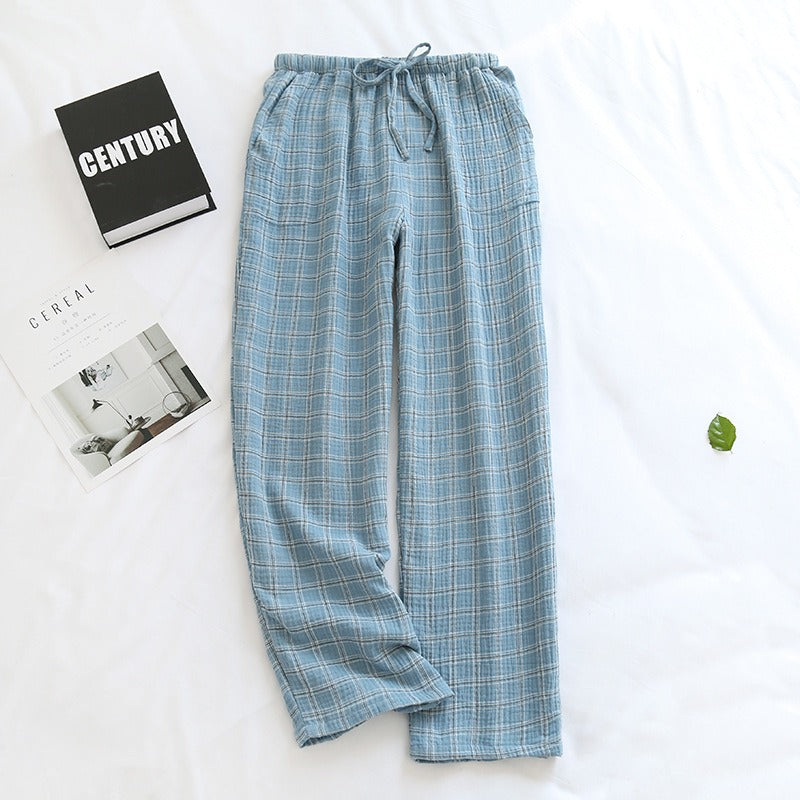 New Couple Crepe Plaid Home Pants Men's and Women's Large Sleeping Pants Simple Style Casual Pants Cotton Yarn Four Seasons Pants - KAISERINC