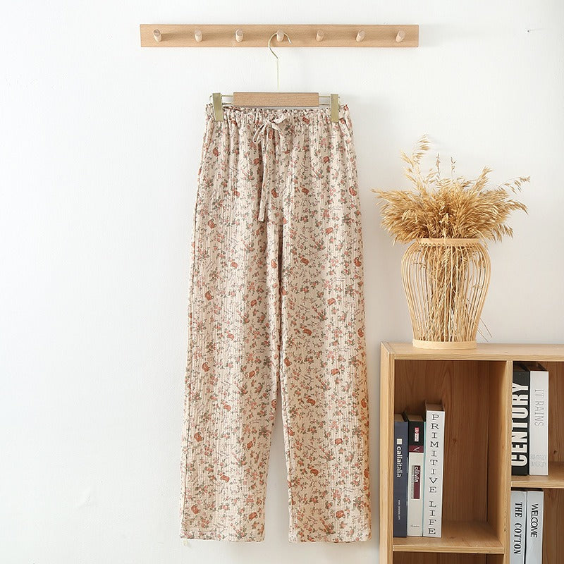 Women's Pajama Pants Summer Thin Trousers Casual Loose Home Sleep Bottoms Cotton Gauze Lounge Wear Elastic Waist Sleepwear - KAISERINC