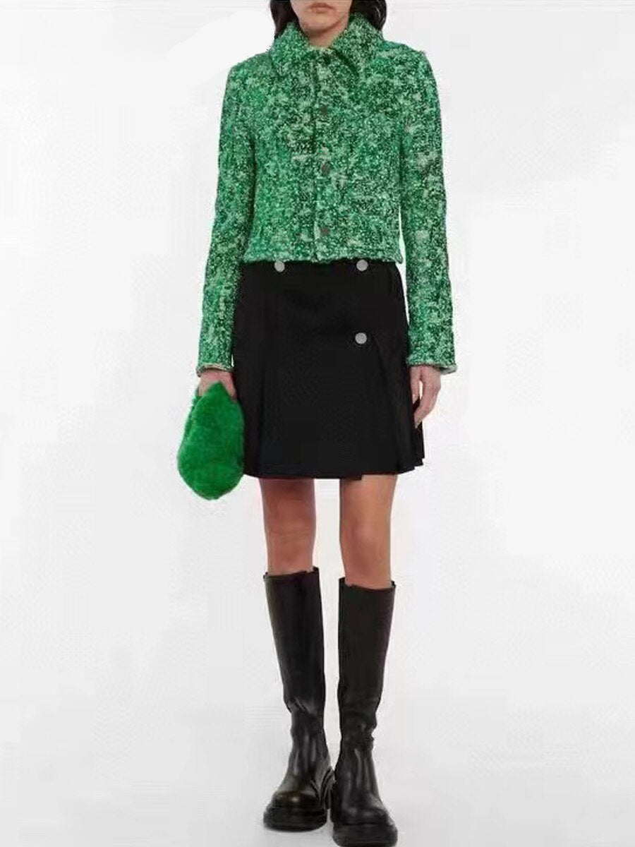 Green Coat Women's Autumn New Product Nice Fashion High Quality Short Top With Slit Cuffs - KAISERINC