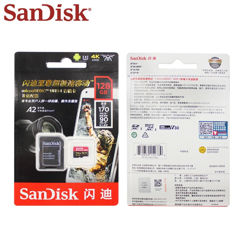 Original Sandisk Extreme Pro Micro SD Card up to 170MB/s A2 V30 U3 64GB 128GB Sandisk TF Card Memory Card With SD Adapter - KAISERINC