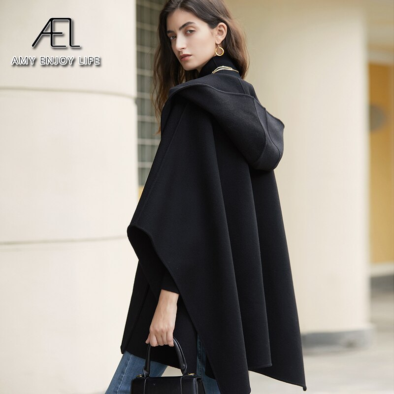Original Customized Design Sense Woolen Poncho Coat For Street Photography New Hooded Short Coat For Women In Autumn And Winter - KAISERINC