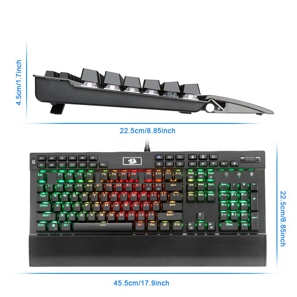 Redragon Professional Gaming mechanical keyboard full color LED backlit keys Metal housing 104 keys USB wired PC Computer - KAISERINC