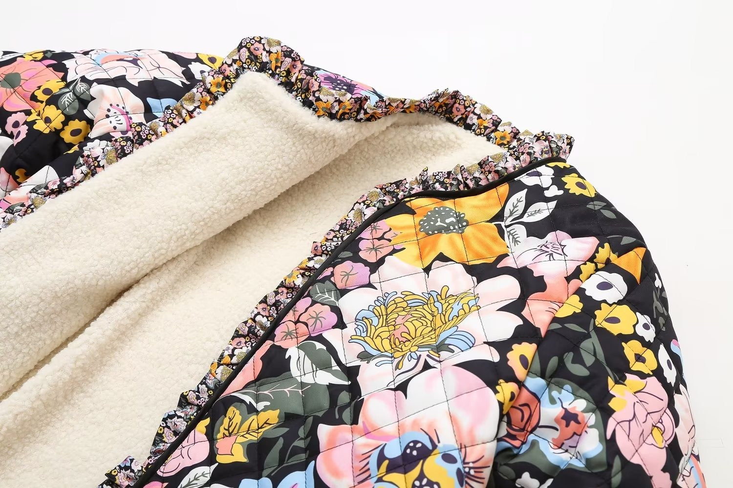 Fashion Women Printed Spliced Coat Long Sleeve Thick Warm Cotton Jacket  Elegant Autumn Winter Casual Streetwear - KAISERINC