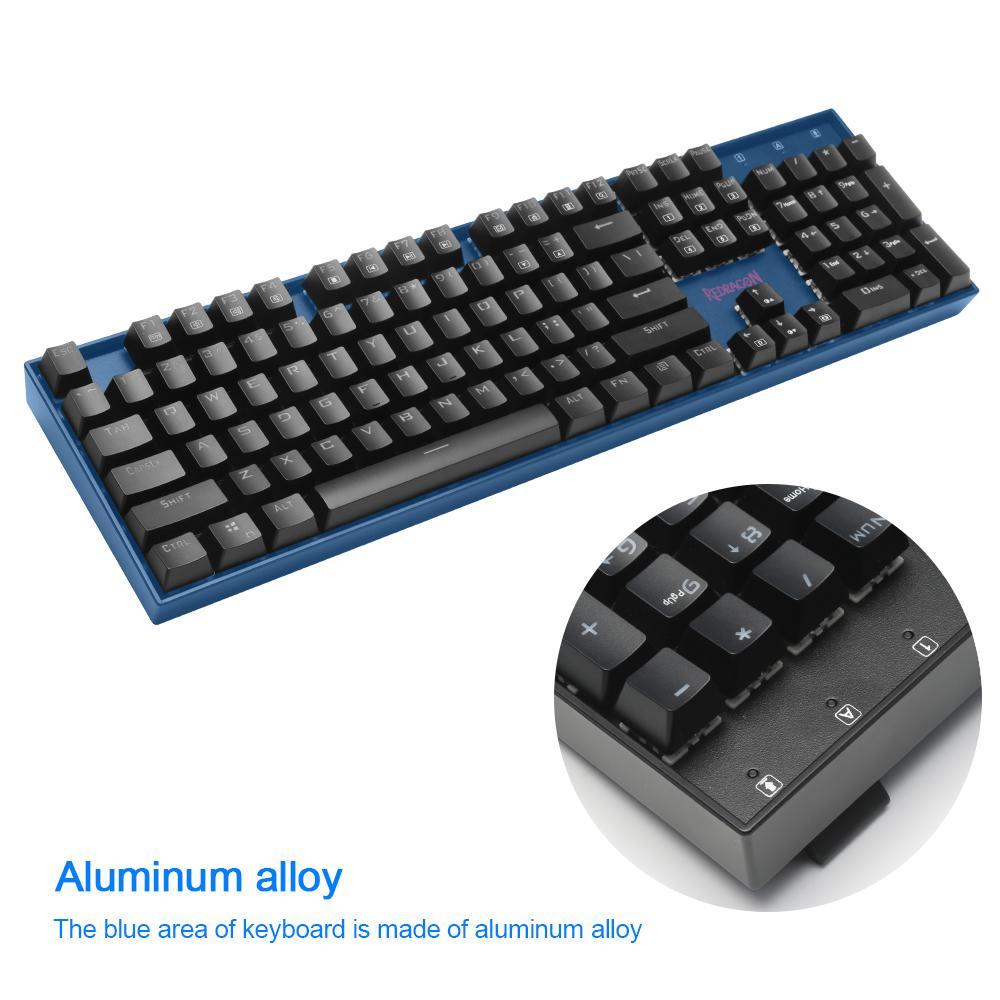 Redragon USB mechanical gaming keyboard ergonomic Key backlit Single breathing light Full key anti-ghosting 104 keys PC gamer - KAISERINC