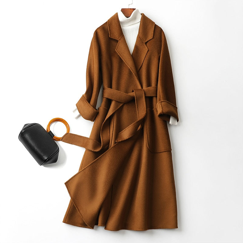 Hwitex Women Long coat Wool Fur Jackets LadiesTrench coats Wool blends Cashmere Woolen Jacket - KAISERINC