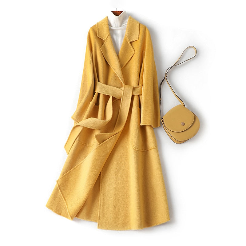 Hwitex Women Long coat Wool Fur Jackets LadiesTrench coats Wool blends Cashmere Woolen Jacket - KAISERINC
