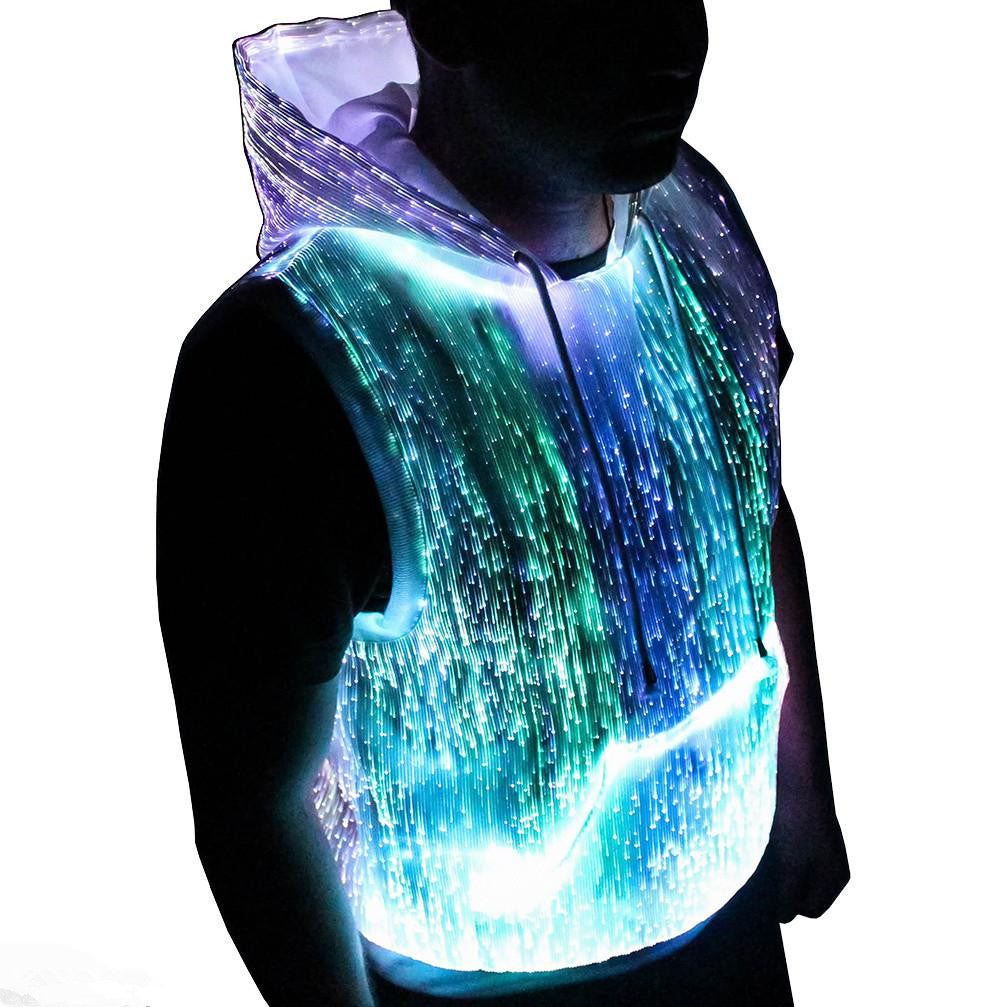 LED Tank Top luminous Men's hoodie RGB light up t shirt with hood casual men's hoodie - KAISERINC