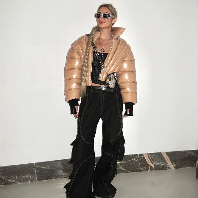 Bubble Puffer Coats Crop Black Jacket Casual Thick Warm Down Cropped Coat  Women Y2K Clothes Streetwear Winter Sexy Jakcets - KAISERINC
