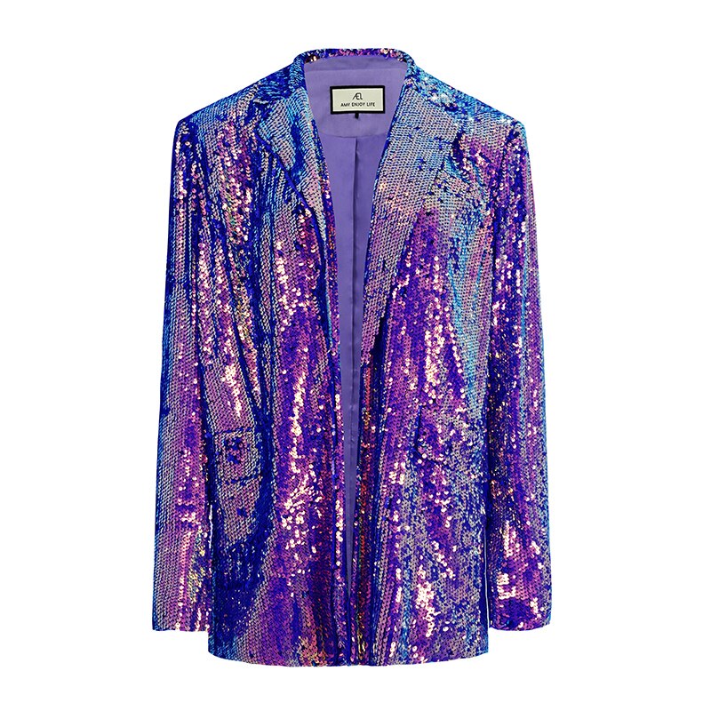AEL Blue Glitter Gradient Blazer Woman Jacket Coat Fashion Loose Casual Spring Ladies Streetwear New - KAISERINC