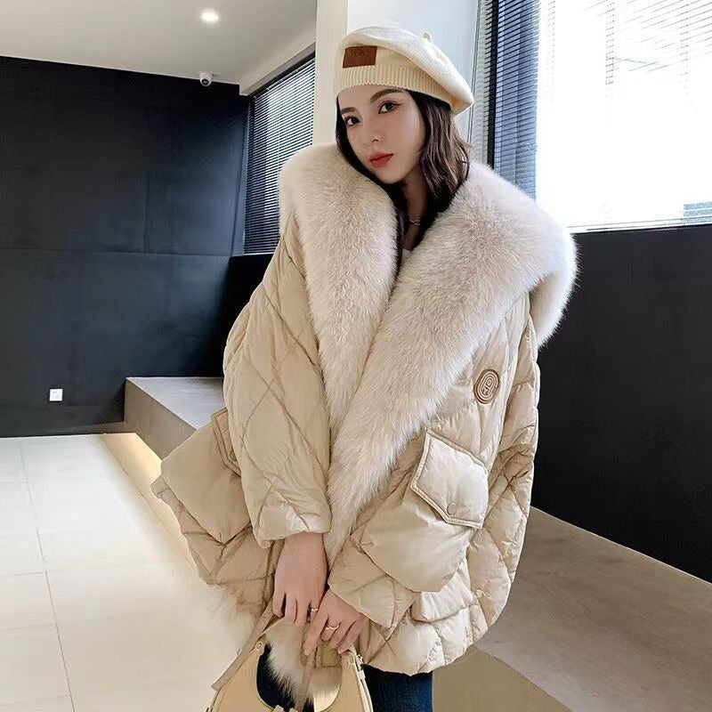 Down Cotton Fur Coat Large Fur Collar Detachable Thickened Women's Winter Jacket - KAISERINC