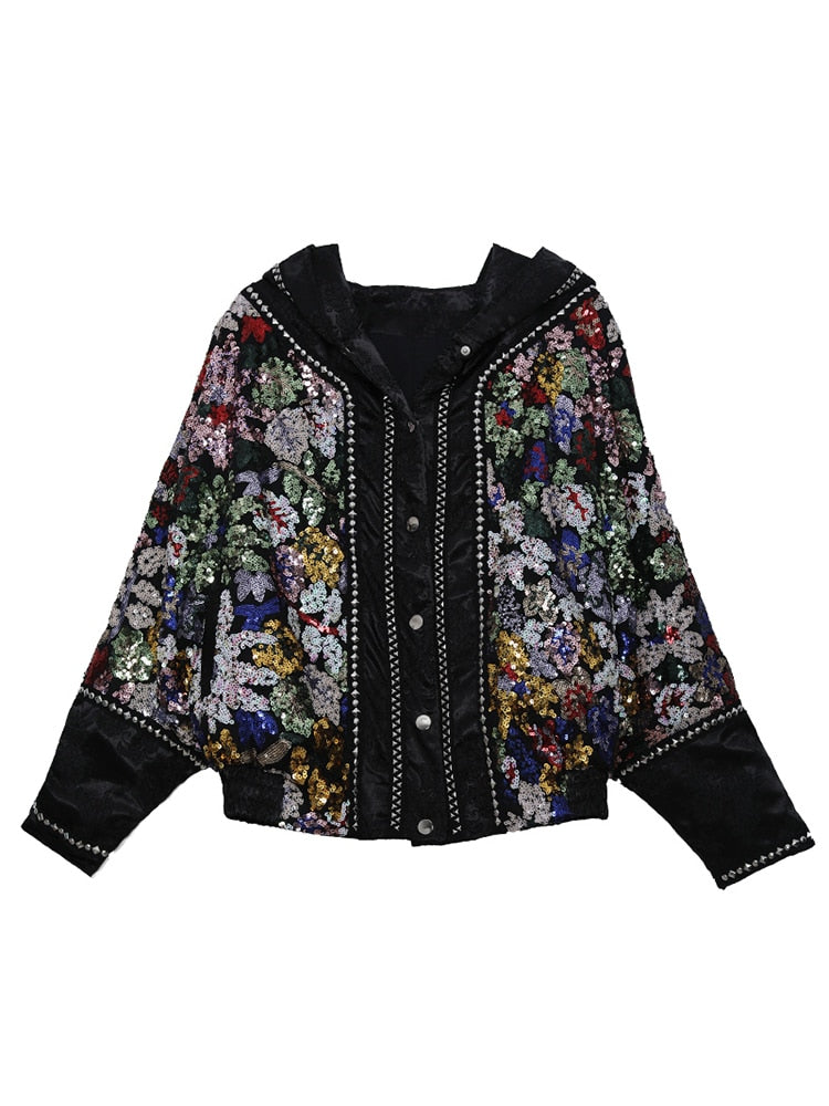 Heavy Industry Sequins Down Jacket Women's Winter Loose Warm White Duck Down Short Coat - KAISERINC