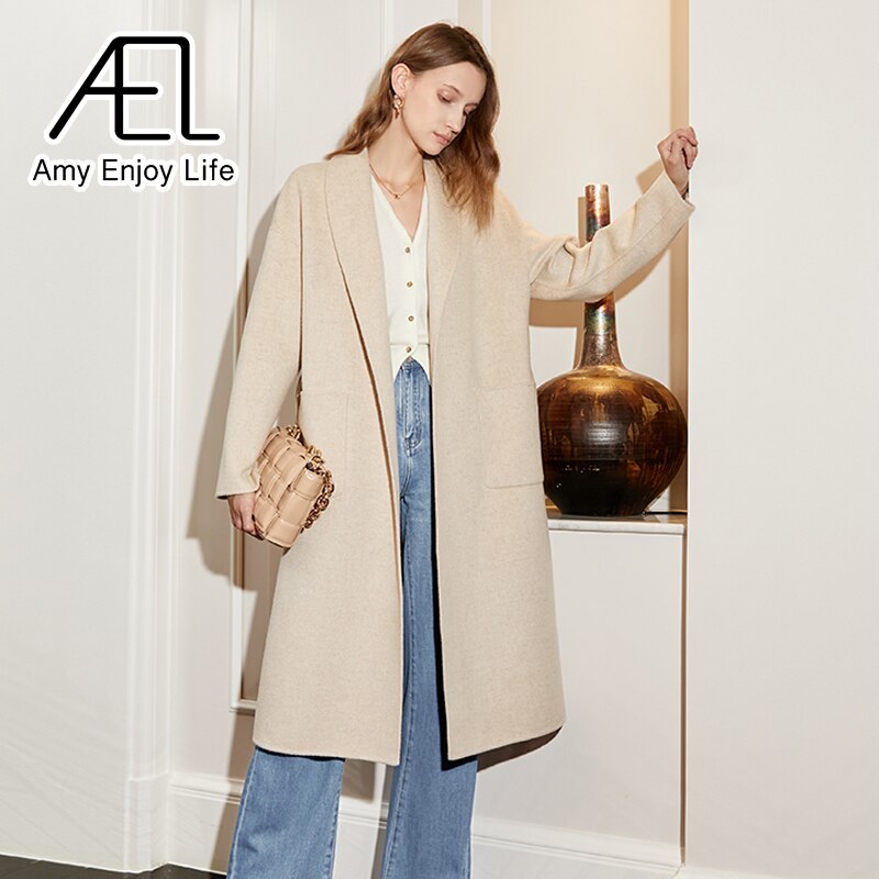 Wool Slim Fit Coat Autumn and Winter New Medium Long Lace up Vintage Slouchy Woolen Coat - KAISERINC
