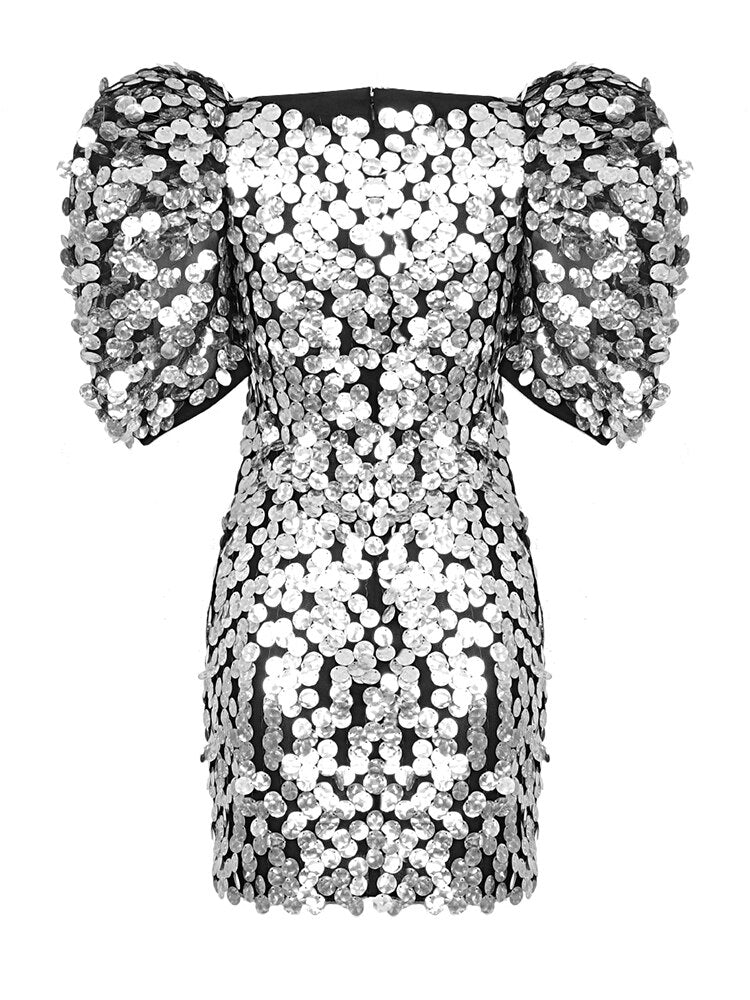 Sliver Sequins Mini Dress Women Short Sleeve V Neck Evening Celebrity Party Dress Summer  New Trendy - KAISERINC