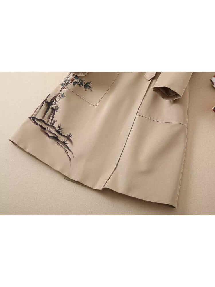 Runway Fashion Women Trench High Quality Autumn Winter Single-Breasted Flower Print Elegant Long Praty Holiday - KAISERINC