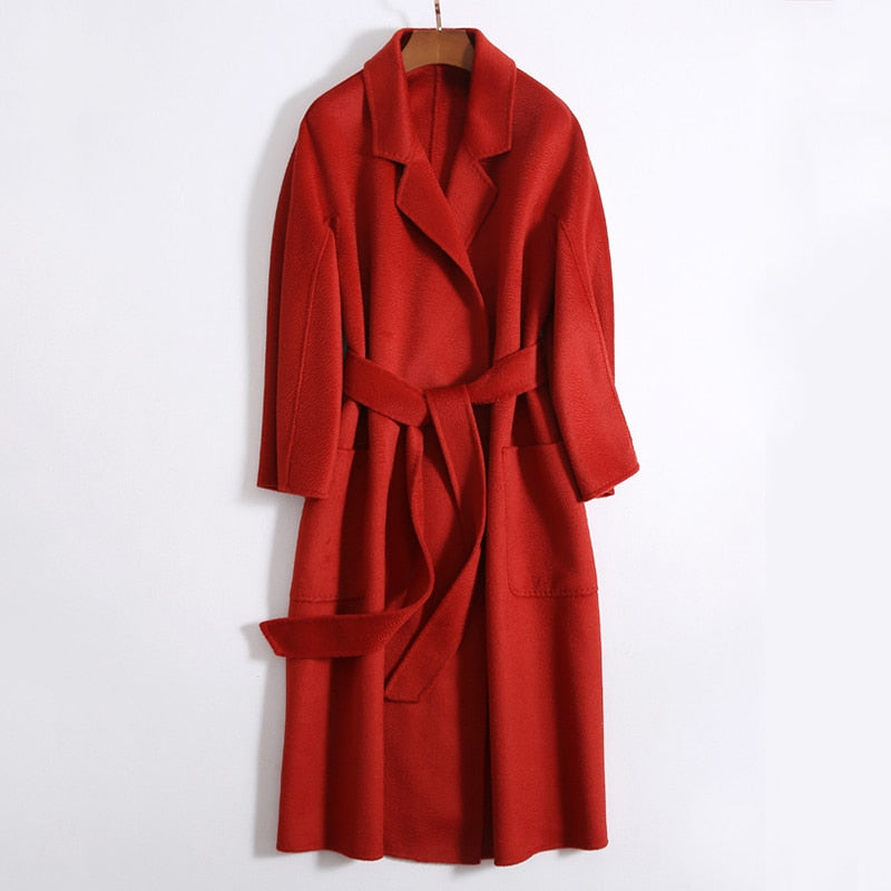Popular High End Water Ripple Double-Sided Wool Coat Women Long Bathrobe Style Autumn Winter Coat For Female - KAISERINC